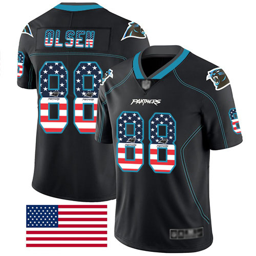 Carolina Panthers Limited Black Men Greg Olsen Jersey NFL Football #88 Rush USA Flag